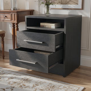 Sunvega Philadelphia Two Drawer Nightstand with Concealed Open Shelf