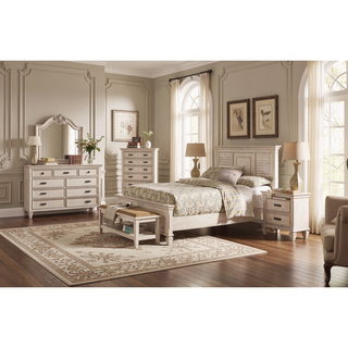 Sunvega Antique White Transitional Storage Bench with Slatted Wood Shelf and Cushion