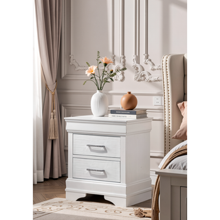 Sunvega Modern White Wood Nightstand with Two Drawers and Contrast Leg