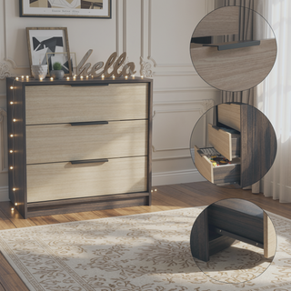Sunvega Maryland Three Drawer Dresser with Superior Top in Black Wengue Pine Finish