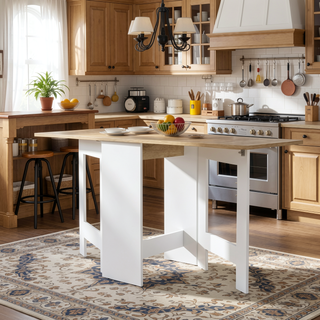 Sunvega White and Macadamia Folding Dining Table with Strong Legs and Three Forms