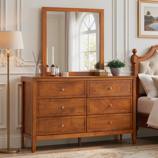 Sunvega Fully Assembled 6 Drawer Dresser with French Dovetail Wood Veneer Finish