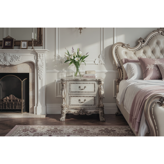 Sunvega Dresden Vintage Bone White Finish Nightstand with Two Spacious Felt-Lined Drawers