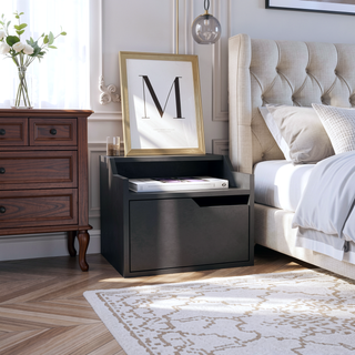 Sunvega Floating Nightstand with Single Drawer and Double-Tiered Shelf Surfaces for Bedroom