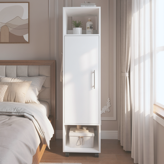 Sunvega White Bedroom Wardrobe with Spacious Shelves and Integrated Mirror
