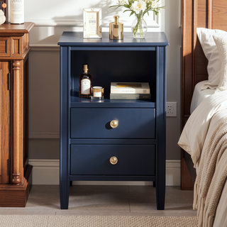 Sunvega Antique White Winston 2-Drawer Nightstand with Open Shelf and Fluted Legs