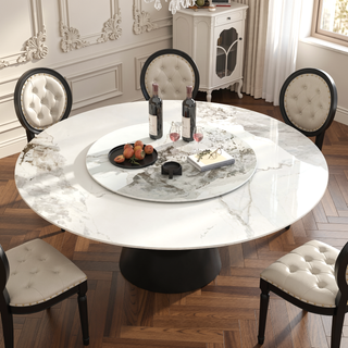 Sunvega 59 Inch Round Sintered Stone Dining Table with Stainless Steel Base for 6-8