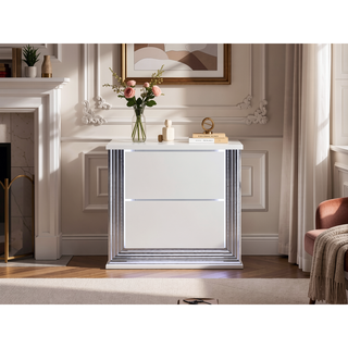 Sunvega Modern White LED Nightstand With Sleek High Gloss Finish