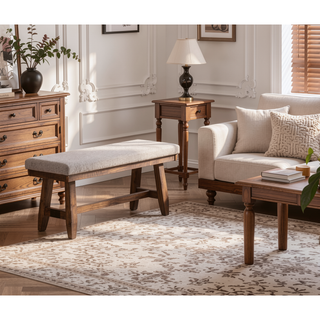 Sunvega Rustic Driftwood Finish Pine and Rubberwood Upholstered Bench