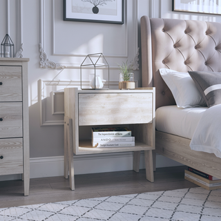 Sunvega Light Grey Nightstand with Drawer and Open Shelf for Ample Storage
