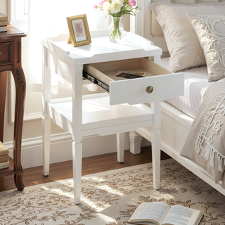 Sunvega Foley White 1-Drawer Nightstand with Gold Pull and Geometric Top