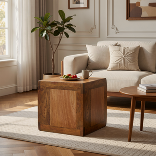 Sunvega Solid Mango Wood Mini Floating Bedside Table with 2 Drawers