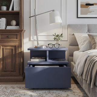Sunvega Blue Floating Nightstand With Drawer And Shelves For Storage And Decor