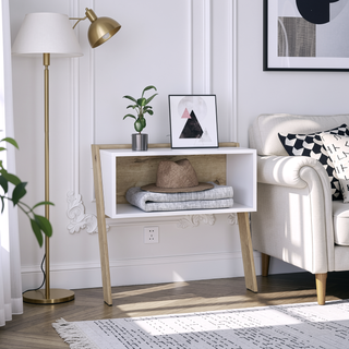 Sunvega Light Oak and White Nightstand with Superior Top and One Shelf
