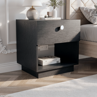 Sunvega White Finish One Drawer Nightstand with Shelf for Bedroom Decor