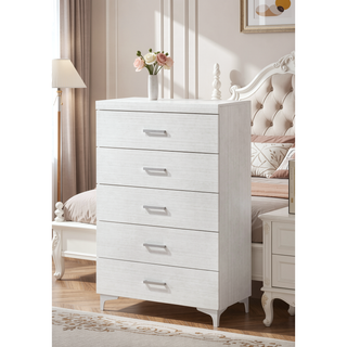 Sunvega White 5-Drawer Chest with Metal Legs for Extensive Storage and Durability