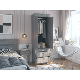 Sunvega White 2-Drawer Armoire for Hanging Clothes and Organizing Smaller Items
