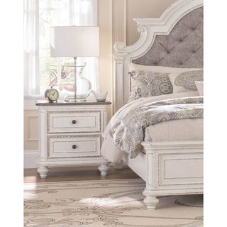Sunvega Antique White and Brown-Gray Finish Nightstand with Black Knobs and Dovetail Drawers