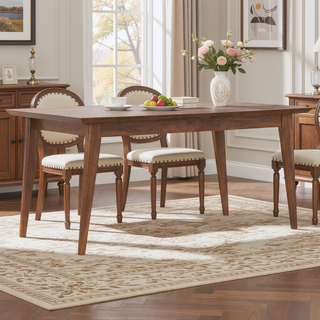 Sunvega Mid Century Modern Expandable Dining Table with Walnut Veneer Top