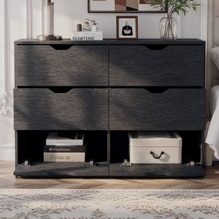 Sunvega Black Double Dresser with 4 Large Drawers and 2 Pulldown Cabinets