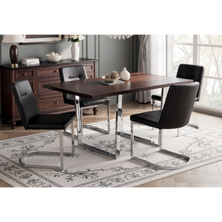 Sunvega Modern Dining Table with Brown Laminate Top and Chrome Metal Legs