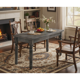 Sunvega 40inch Rustic Gray Finish Wooden Bench with Solid Rubberwood Turned Legs