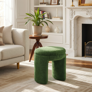 Sunvega Contemporary Green Teddy-like Fabric Accent Stool for Living Room