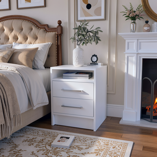 Sunvega Smokey Oak and White Finish Nightstand with Two Drawers and Open Shelf
