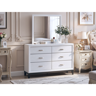 Sunvega White Laminate Nightstand with Wood Grain Detailing and Two Spacious Drawers