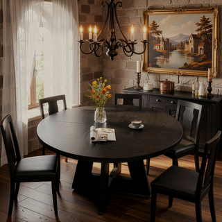 Sunvega 47 Inch Round Wood Dining Table with Walnut Finish for 4-6 Seating