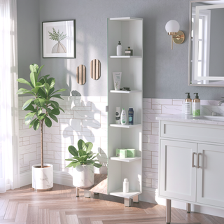 Sunvega 62 Inch High Bathroom Cabinet with Mirror and Five Shelves