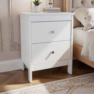 Sunvega Modern White Nightstand with Dual Drawers and Open Shelf for Bedroom
