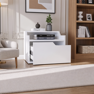 Sunvega Floating Nightstand with Spacious Drawer and Two-Tier Top for Bedroom Storage