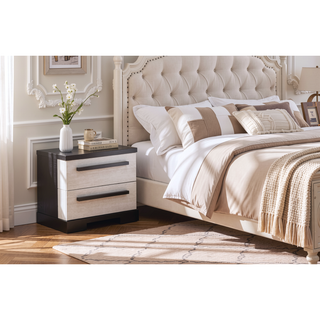 Sunvega Contemporary Two Drawer Nightstand with Brown Gray Rustic Finish