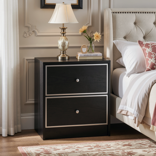 Sunvega Modern Black and Silver 2-Drawer Nightstand with Smooth Metal Glides