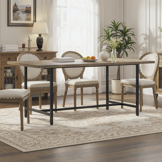Sunvega Handcrafted Modern Industrial Dining Table with Grey Wash Mango Wood Top