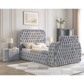 Sunvega Modern Fabric Upholstery Nightstand with Faux Marble Top and Two Storage Drawers