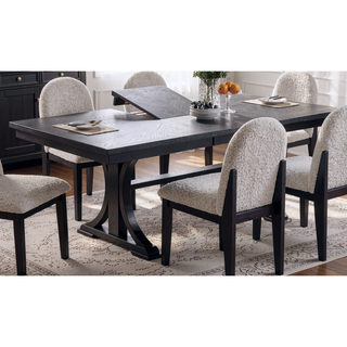 Sunvega Charcoal Color Wooden Dining Table with Trestle Base and Butterfly Leaf