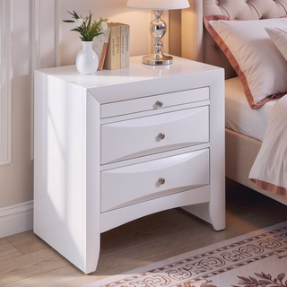 Sunvega White Nightstand with Two Spacious Drawers and Top Tray for Bedside