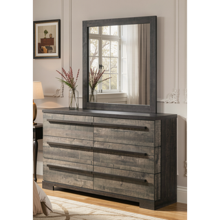 Sunvega Modern Ebony Gray Finish Wooden Six Drawer Dresser for Bedroom