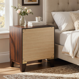 Sunvega Modern Walnut Wood Grain Nightstand with Two Roomy Drawers