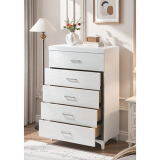 Sunvega White 5-Drawer Chest with Metal Legs for Extensive Storage and Durability