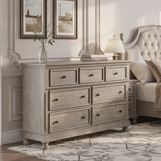 Sunvega Antique Gray Transitional Design Seven Drawer Dresser Top Seller