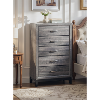 Sunvega White Laminate Nightstand with Wood Grain Detailing and Two Spacious Drawers