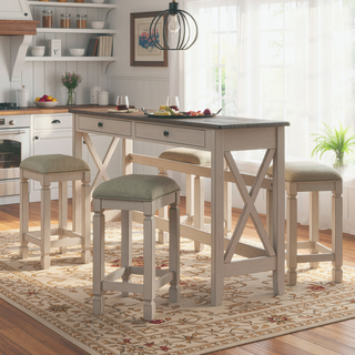 Sunvega Space Saving Console Table with 4 Stools and 2 Storage Drawers