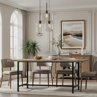 Sunvega Handcrafted Modern Industrial Dining Table with Grey Wash Mango Wood Top