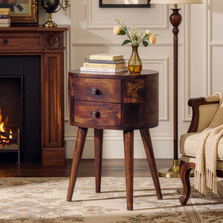 Sunvega Solid Mango Wood Nightstand with 2 Drawers and Nordic Legs