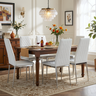 Sunvega Modern Minimalist Dining Chairs Set of 4 with PU Seat and Silver Metal Legs