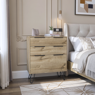 Sunvega Three Drawer Dresser with Superior Top and Four Steel Hairpin Legs