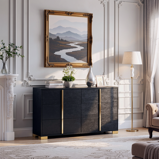 Sunvega Sleek Modern Six-Drawer Dresser with Gold Accents for Contemporary Bedroom
